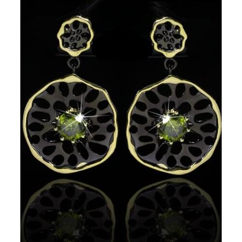 Retro Bohemian Jewelry Simple Dangle Drop Earrings for Women Black Gold Filled Green Zircon Stone Earings Wedding Party Jewelry