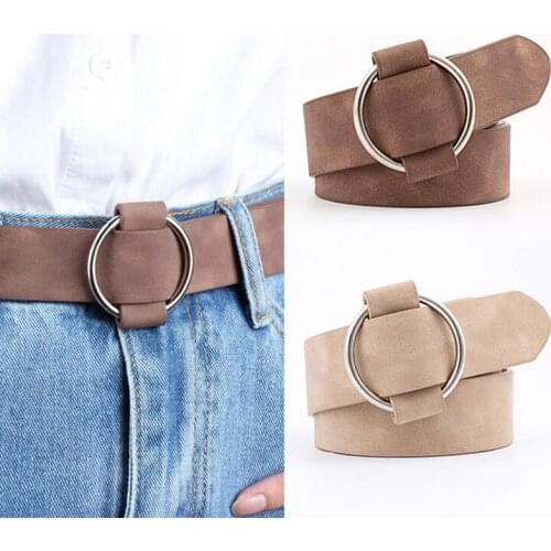Women Leather Belt Fashion Round Metal Buckle Female Leisure Dress Jeans Wild Without Pin Strap All-match Lady Adjustable Belts