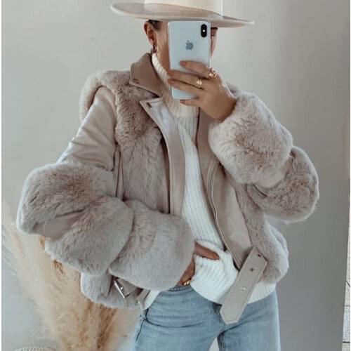 Patchwork Sheepskin Coat Women Winter Warm Thick Luxurious Faux Leather Fur Coat Long Sleeve Womens Jacket Motorcycle Coat 2021