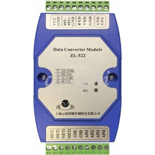 4 analog output RS232/RS485 dual serial port 0-10V to MODBUS 4-20MA converter