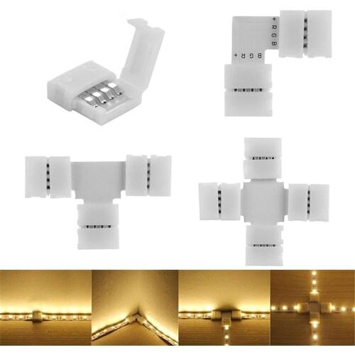4 Pin 10mm L Shape Led Connector RGB LED Light Strip Connectors 90 Degree Corner Connectors For SMD 3528 5050 2835 Light Bar