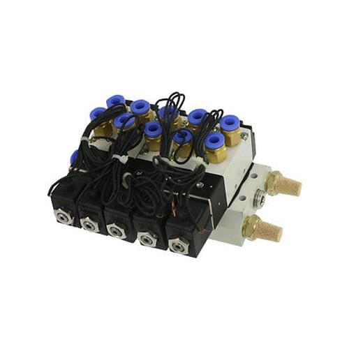 4V110-06 5 Way Quintuple AC 110V Solenoid Valve Mufflers Quick Fittings Base Set