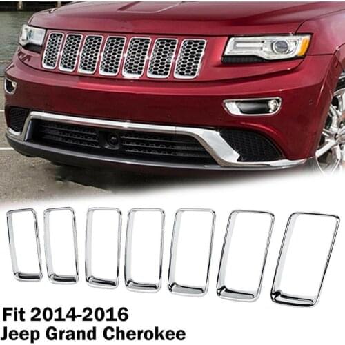 7PC Chrome Grill Ring Front Grille Inserts Cover Trim Kit for Jeep Grand Cherokee 2014-2016