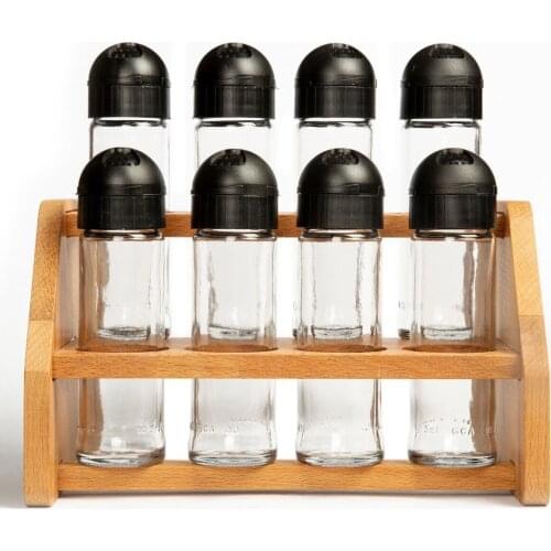 Storage Spice Jars Organizer Container Set of 9 Glass Storage Jars With Bamboo Stand White Black Lid Spice Sugar Rice Holder Set