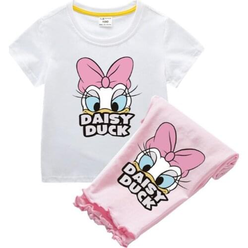 Disney Summer Kids Clothes Daisy Duck Shirt&cartoon Shorts Two Piece Outfits Set Pretty Toddler Girls Tracksuits Korean Clothing