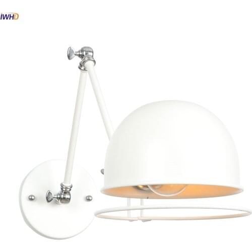 IWHD Adjustable Swing Long Arm Wall Lamp Bedroom Stair Light Nordic Loft Style White Retro Wall Lights Sconces Wandlamp LED