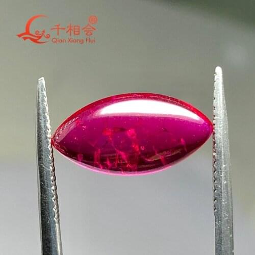 Marquise cabochon flat back shape artificial ruby 5# red color including minor cracks and inclusions corundum loose gem stone