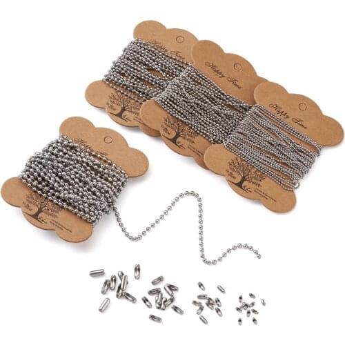 20m/set 1.5mm/2mm/2.4mm/3.2mm 304 Stainless Steel Ball Chain&Connectors Kit for Necklace Ornament DIY Jewelry Making Accessories
