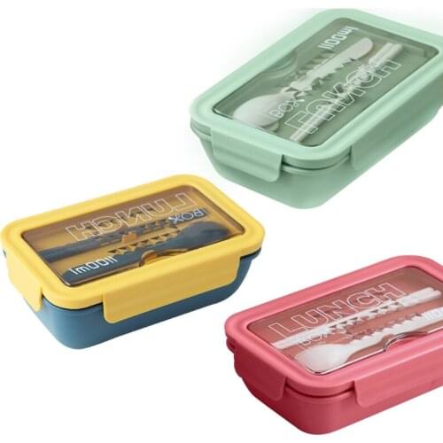 Wheat Straw Food Storage Container Bento Box with Chopsticks Spoon Cutlery 2 Compartments Leakproof Meal Prep Lunch Case