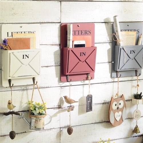 Creative Multifunction Keys Hanging Hooks Envelope Sundries Storage Box Retro Rangement Shelf Wood Boxes Vintage Home Decoration