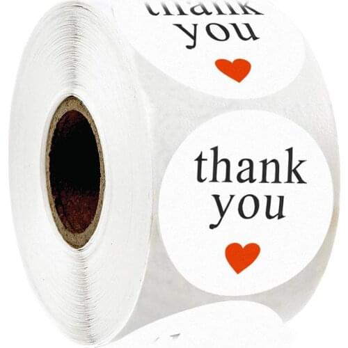 Round Red Love with Thank You Stickers 1 Inch 500 Labels Per Roll Cute Stickers for Cake Packaging Seal Labels Handmade Sticker