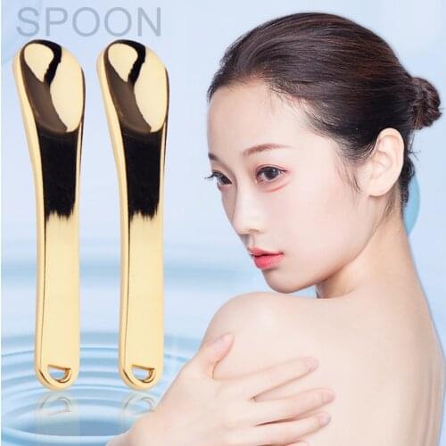 Metal Cosmetic Spoons Cosmetic Spatulas Anti Wrinkle Eye Roller Massage Stick Facial Mask Spoon Gold Alloy Metal Skin Care Tools