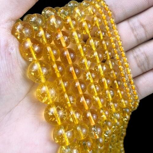 MKTREG Yellow Natural crystal stone Top quality Round Loose beads ball 4/6/8/10/12MM Jewelry bracelet accessories making DIY15