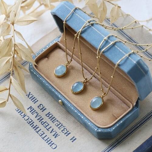 MODAGIRL Boho Jewellery Sky Blue Stone Oval Pendant Necklace Woman Stainless Steel Necklace Gold Bead Chain Birthday Gift