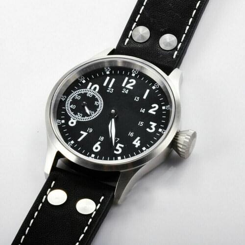 Corgeut mens watch 316L SS case 43mm Black sterile Dial Luminous Hand Winding 6497 movement waterproof mechanical wristwatch