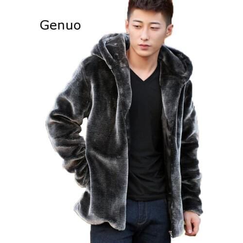 Mens Fur Coats Mink Winter Men Jacket Fur Parka Hooded Motorcycle Biker Suede Jackets Zipper Cardigan Brand Black Blue