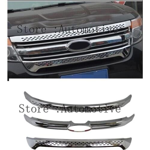 For Ford Explorer 2011 2012 2013 2014 ABS Chrome Front Center Grille Grill Cover Trim 3pcs/set