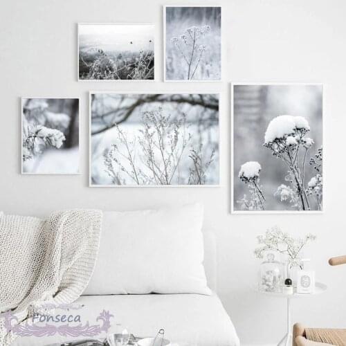 Snow Plant Leaf Tree Flower Landscape Canvas Painting Nordic Posters and Prints Wall Art Pictures for Living Room Decor