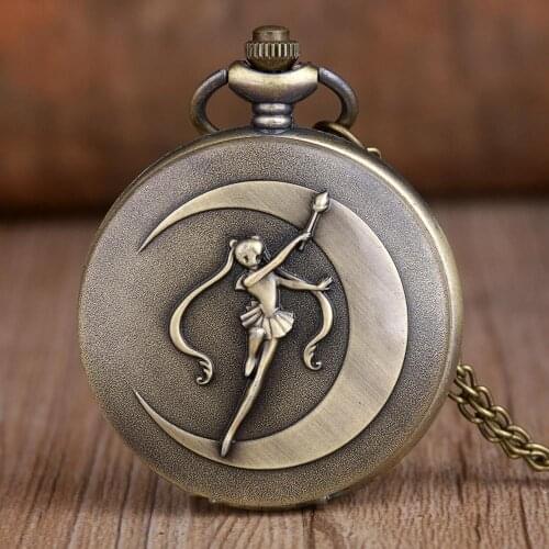 New Lovely Anime Theme Quartz Pocket Watch Silver Pendant Necklace Chain Gifts for Kids Girls Lady Fob Watch