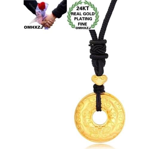 OMHXZJ CA312 Jewelry Wholesale European Fashion Woman Man Party Birthday Wedding Gift Round Peace Lock 24KT Gold Pendant Charm