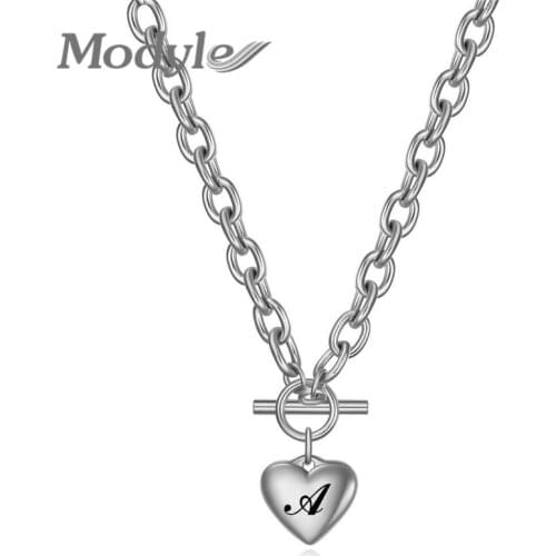 Modyle Romantic Heart Necklaces for Women Gifts Punk Vintage Silver Color Stainless Steel Wedding Letter Jewelry Wholesale