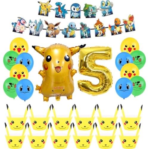Pikachu Balloon Combination Kids Boy Birthday Party Pokemon Go Childrens Game Party Decor Balloon Pearl Latex Decoration Gift