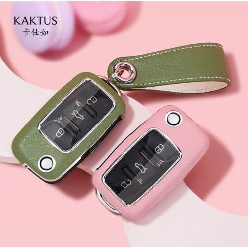 Fit for beetle key case for Tiguan golf leather pattern protective sleeve for polo Lavida Sagitar shell chain