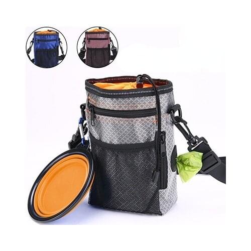 Multi-function Dog Training Bag Portable Pet Outdoor Treat Bags Food Holder Adjustable Waist Belt Garbage Bag Folding Bowl Kit
