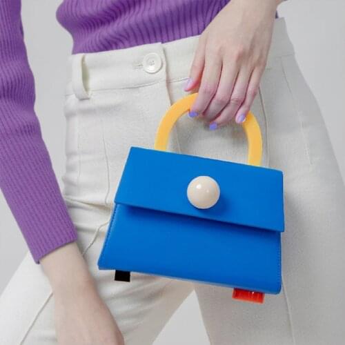 여성 숄더백 Luxury Acrylic Handle Handbags Women Shoulder Bags Pu Leather Small Flap Bag Panelled Crossbody Bag Ladies Small Purses