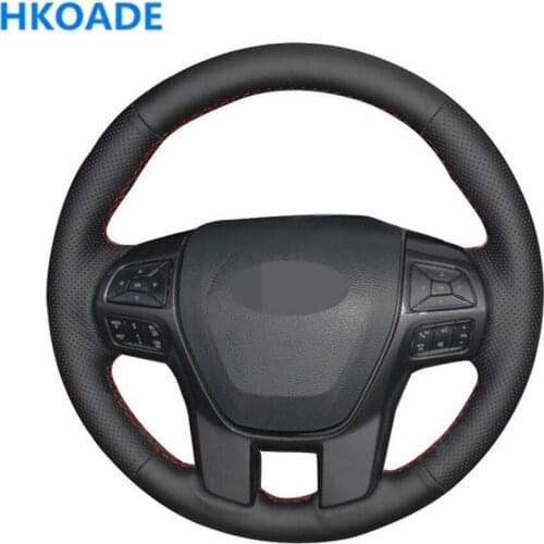 DIY Hand-stitched Black Soft Artificial Leather Car Accessories Steering Wheel Cover For Ford Ranger 2016-2019 Everest 2016-2019