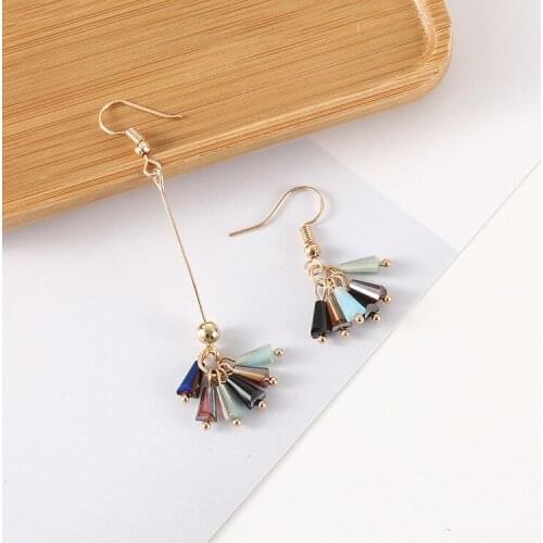 Korean Version Of The Fashion New Personality Network Red Long Tassel Earrings Temperament Simple Asymmetric Crystal Earrings