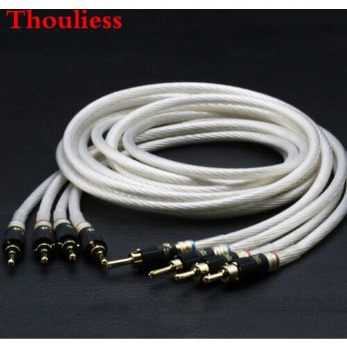Thouliess Pair HIFI 5N Single Crystal Silver Speaker Cable Wires Audiophile Speaker Loudspeaker Cable with Pailccs Banana Plugs