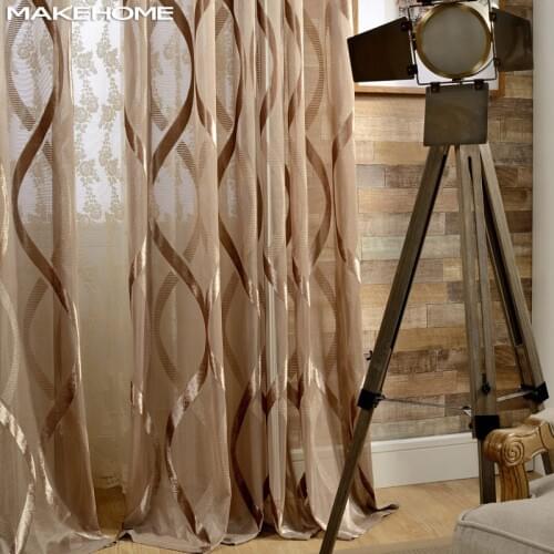 MAKEHOME Shiny Wavy Stripes Tulle Curtains for Bedroom Living Room Solid Sheer Jacquard Window Voile Drapes Treatments