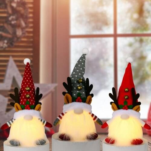 2022 Merry Christmas Knitted hat gnome ornament Faceless Doll Antlers Design Decorative Tasteless Dwarf Doll Ornament with Light