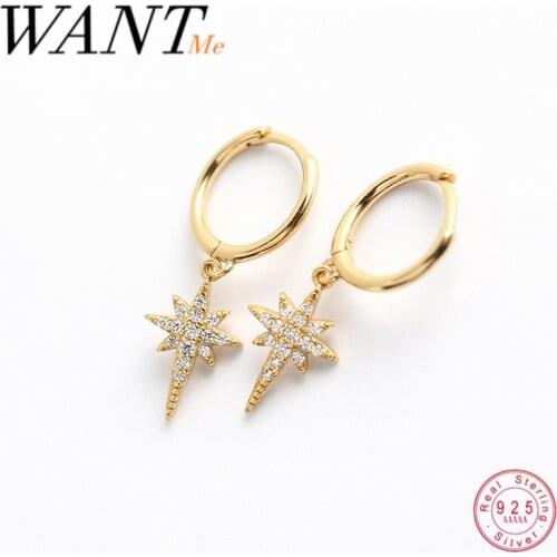 WANTME Luxury Real 925 Sterling Silver Crystal Zircon Ray Star Tassel Stud Earrings for Fashion Women Party Wedding Jewelry Gift
