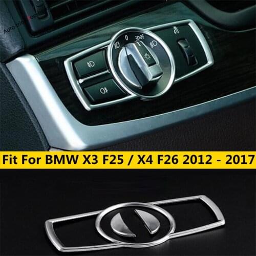 Yimaautotrims Head Lights Lamps Switch Button Frame ABS Cover Trim Fit For BMW X3 F25 / X4 F26 2012 2013 2014 2015 2016 2017