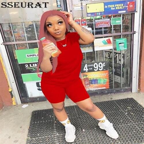 SSEURAT Women Sets Solid Short Sleeve O-neck Pullover T-shirts Matching Sheath Elastic Pants 2 Piece Sete Summer