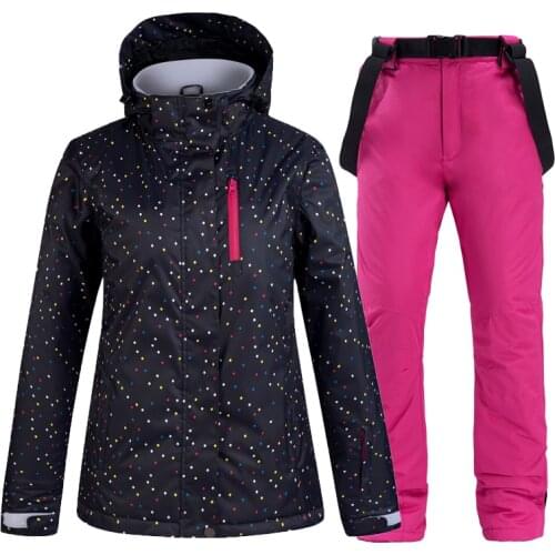 Womens Thicken Warm Ski Suit Waterproof Windproof Skiing and Snowboarding Jacket Pants Set Female Snow Costumes Outdoor Wear