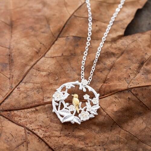 DreamySky Real Pure Silver Color Bird Branch Necklaces For Women Jewelry Christmas Gift Collar Colar Drop Shipping