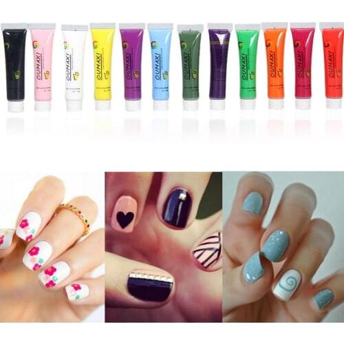 12 Colors Lady Paint Nail Art 3D Painting Pigment Design Tips Tubes Set