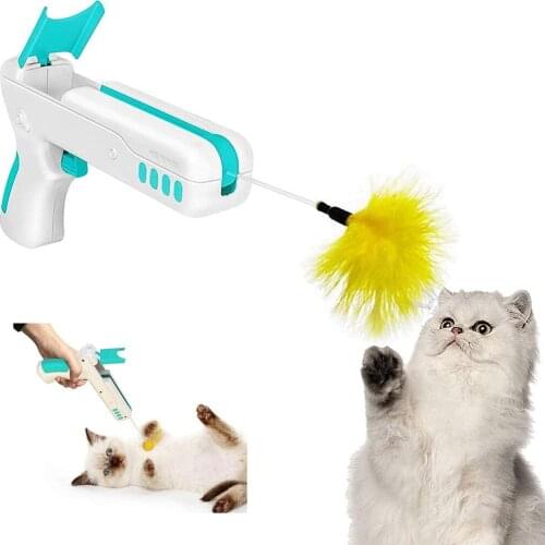 2 In 1 Cat Toys Funny Interactive Spring Firing Gun Kitty Sticks Feather Ball Puzzle Rebound Toy Cat Accessories Pet Products