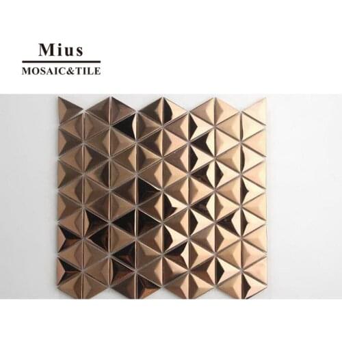 3D Triangle Diamond Shape Stainless Steel Brushed Glossy Gold Mosaic Metal Wall Tiles