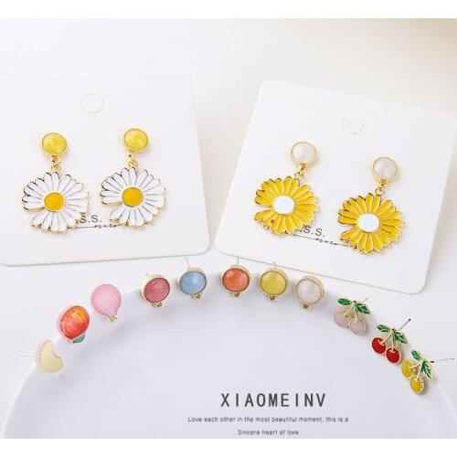 6pcs Female Lovely Girl Fruit Stud Earring For Women Cute Sweet Glitter Fashion Summer Pink Cherry Earrings Accessories Material