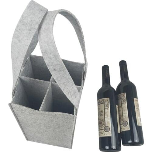 6-grid Felt Wine Bag Beer Bottle Shopping Tote Red Wine Bottle Pouch Wedding Party Camping Bottle Carrier Package Storage Box