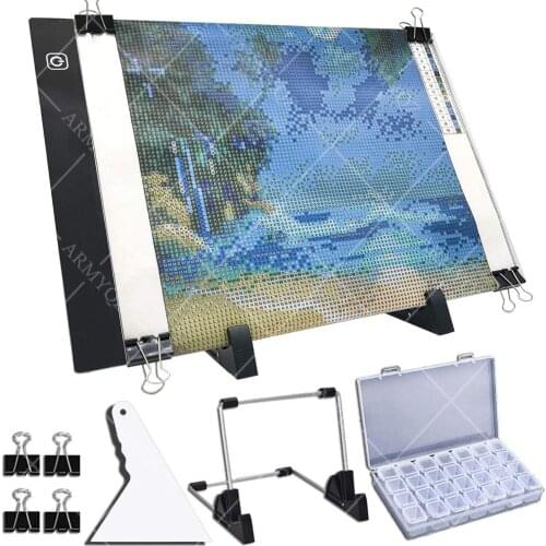 A4 LED Light Pad for Diamond Painting, USB Powered Light Board Kit, Adjustable Brightness with Detachable Stand and Clips