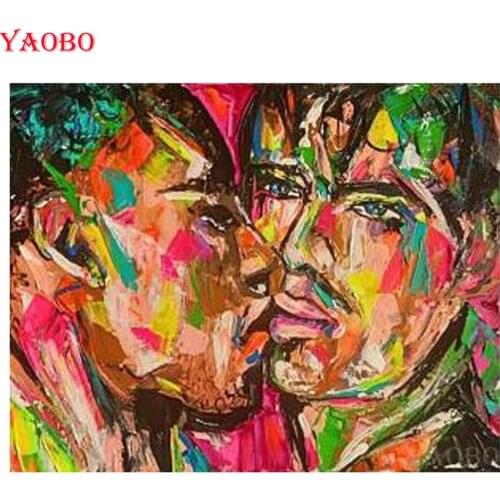 Full Square Round drill Diamond Painting Cross Stitch DIY Mosaic Diamond Embroidery Colorful gay man kiss for Bedroom Decor Gift