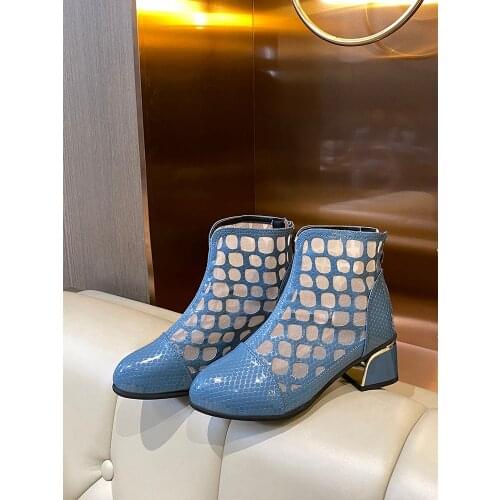 Hollow Breathable Comfortable Ladies Martin Boots Summer Hot Sale Simple Pure Color Zipper Temperament High Heel Short Net Boots