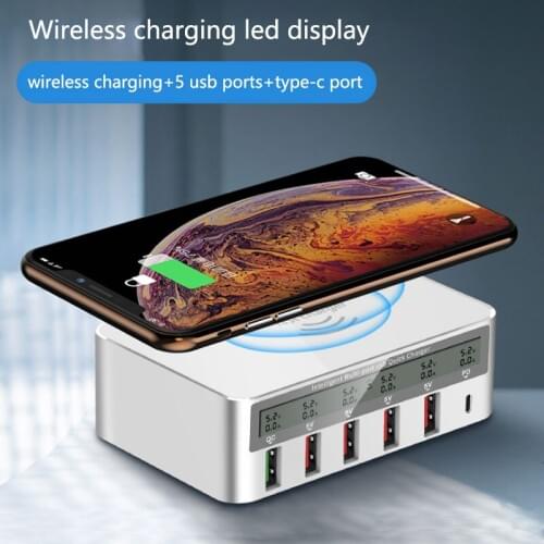 Wireless Charger For Samsung Iphone Multi 5 Usb Charger Station Fast Charging Dock Led Screen QC3.0 Type-c Charger EU US UK Plug