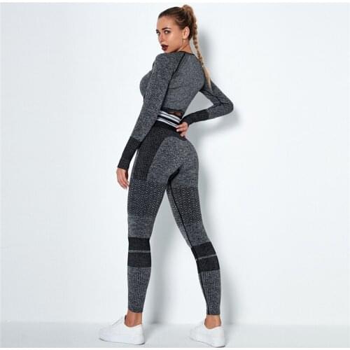 Seamless Sport Set Women Crop Top T-shirt + High Waist Legging Pants 2 Piece Fitness Suit Gym Workout Outfit Fitness Push Up Set
