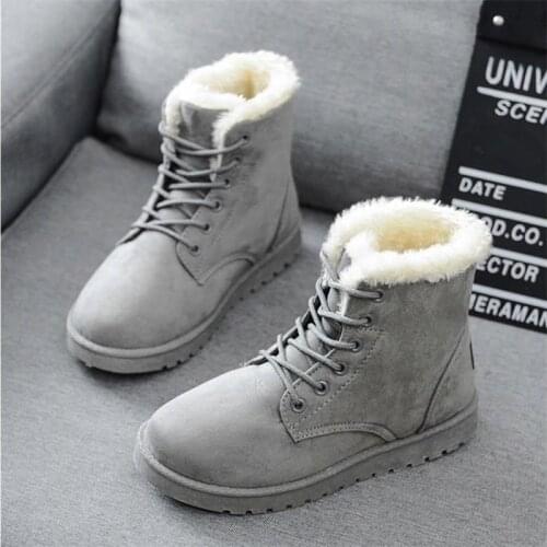 Nice Women Winter Snow Boots Warm Flat Plus Size Platform Lace Up Ladies WomenS Shoes New Flock Fur Suede Ankle Boots Female
